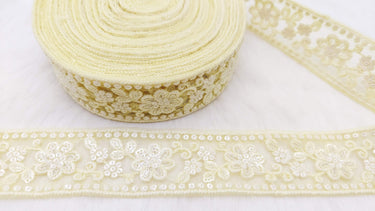 9 Yards Soft Net Lace Trim Floral Embroidery and Sequins, Floral Sari Border, Decorative Trim